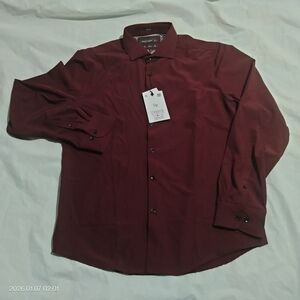Denim & Flower Ricky Singh Burgundy Dress Shirt Men’s Size L Stretch Dry Wicking